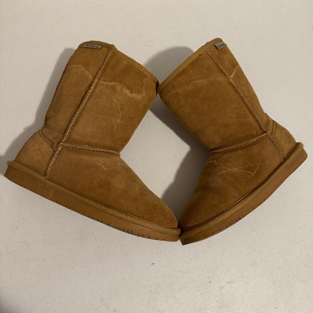BearPaw EMMA SHORT Cow Suede Boots Brown Faux Fur Women's US Size 7 Winter
